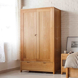 简约现代北欧宜家日式卧室家具纯实木两门衣柜衣橱橡木带抽储物柜