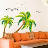 客厅卧室沙发背景墙贴地中海风格海边感觉装饰贴纸 椰子海鸥椰树