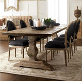 美式乡村实木原木色长餐桌法式新古典雕花餐桌咖啡厅餐桌椅组合