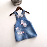 2016年春季童装 女童宝宝小老鼠气球贴布水洗牛仔背带裙 儿童裙子