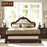 美式纯实木布艺双人床橡木床欧式新古典复古简约床雕花布艺床1.8
