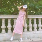 韩版女装夏季小清新V领中长款针织背心裙修身无袖吊带连衣裙长裙