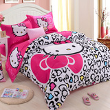 卡通猫三四件套纯棉1.8m床全棉KT被套罩粉色床单儿童床上用品1.2