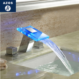德国高档LED瀑布浴缸龙头 三孔面盆水龙头分离式 玻璃温控变色