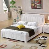 简约 全实木床白色 1.5 1.8米 单双人橡木中式 储物高箱婚床 包邮