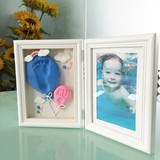 新生婴儿童宝宝手足印泥婴儿手模7寸双联实木相框心印系列珍藏版