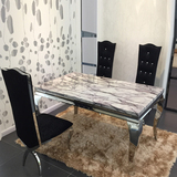 大理石不锈钢餐桌椅组合简约后现代欧式钢化玻璃中式小户型餐厅台