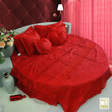 郅尚坊提花贡缎婚庆床品圆床四件套圆床罩床裙套件订制玫瑰圣典红