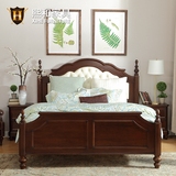 美式实木床1.8米双人床牛皮软靠背床/进口樱桃木/水性漆/熙和家具