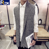 RZK春装男士开衫针织衫韩版英伦中长款无袖马甲毛衣坎肩外套男装