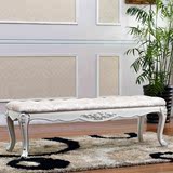 美式实木床尾凳 欧式象牙白家具 全实木雕花床尾凳换鞋凳高档绒布