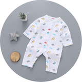 婴儿衣服夏季装新生儿纯棉0-3-6个月纱布长袖薄款空调服连体睡衣