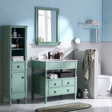 简朴欧式仿古品牌地中海小户型浴室柜洗手台盆整体橡木落地组合