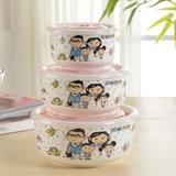 餐具保鲜碗三件套带盖陶瓷学生泡面碗套装韩式圆形创意汤碗骨瓷碗