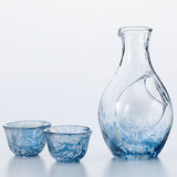 现货 日本制 进口 手工制水晶玻璃 冷酒清酒壶酒杯套装 和风 蓝色
