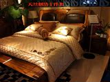 新中式实木床上用品 高端别墅样板房定制天丝刺绣床品含芯十件套