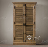 美式乡村实木复古做旧储物柜百叶门2门衣柜法式橡木衣柜实木家具