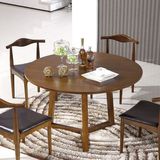 时尚简约北欧圆桌 小户型餐台宜家胡桃色饭桌 现代实木餐桌椅组合