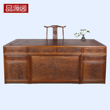 红木家具实木鸡翅木办公桌椅组合中式仿古雕龙大班台老板桌中国风