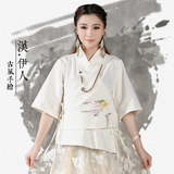 清水溪原创中国风复古女装改良汉服女夏交领半臂棉麻上衣手绘