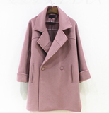 2015冬新款毛呢外套女双面廓型设计简约灰粉色中长款显瘦羊毛大衣