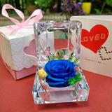 保鲜花干花玻璃永生花罩蓝色妖姬玫瑰花 礼盒戒指情人表白求婚礼
