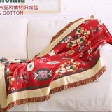 外贸原单   北欧民族撞色纯棉流苏线毯 红色两面沙发毯盖毯子