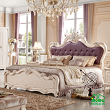 欧式双人床 法式公主婚床雕花描银1.8米床真皮软靠气动高箱储物床