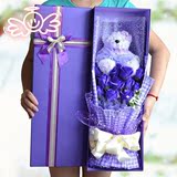 情人节礼物单只泰迪小熊花束紫色11香皂花玫瑰花束仿真礼盒送女友