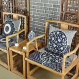 青花条纹现代中式棉麻茶室茶楼椅垫餐椅垫太师椅垫餐桌仿古椅坐垫