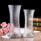 大号富贵竹透明玻璃圆口束腰扭纹百合玫瑰落地花瓶客厅创意摆件