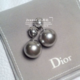 海外代购CD/迪奥 银灰色蕾丝圆珠款大小珍珠两用 耳钉