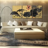 中国风水墨复古装饰画客厅书房挂画年年有余无框画荷花鲤鱼墙壁画