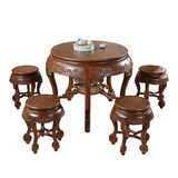 红木家具餐桌鸡翅木圆形实木餐桌椅组合明式仿古餐台实木圆桌组合