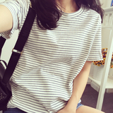 2016夏季新款韩版闺蜜女装圆领上衣条纹短袖t恤女学生宽松打底衫