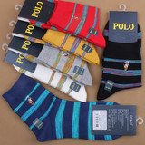 满6双包邮 POLO男袜子 品牌正品保罗秋冬加厚糖果彩色条纹中筒袜