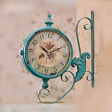 新款地中海双面挂钟 客厅静音金属钟表 做旧美式艺术两面钟表