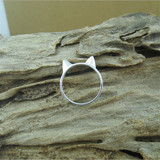 925纯银猫耳朵戒指 简约时尚女单戒指环 创意小指尾戒食指戒 包邮