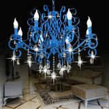 地中海蓝色客厅水晶蜡烛灯欧式简约大气铁艺6-8头餐厅店铺吊灯