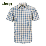 吉普男装旗舰专卖jeep短袖衬衫衣夏季纯棉小格子衬衫男JS13WH122