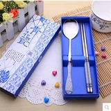 活动礼品 创意青花瓷筷子勺子套装 礼盒餐具两件套 厂家直销