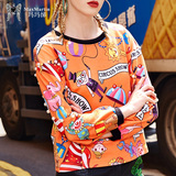 玛玛绨2016秋装新款童趣图案印花套头卫衣潮牌女长袖韩版修身T恤