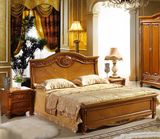 欧式实木大床双人橡木床雕花婚床床板成人床柚木色家具