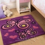 田园紫色蝴蝶儿童房宜家地毯卧室床边书房阳台手工腈纶地毯特价