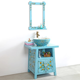 古古拉风彩绘地中海浴室柜组合 小户型个性创意落地洗脸盆洗手台