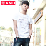 AMH男装韩版2016夏季新款修身印花圆领休闲青年短袖T恤男LL5164滈