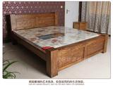 老榆木双人床家具 卧室雕花1.5 1.8米大床全实木床组装 简约现代