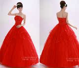婚纱礼服韩版公主新娘齐地蕾丝2015秋冬最新款大红色蓬蓬婚纱