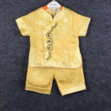2-4-5岁男孩唐装黄色宝宝龙袍短裤套装 黄马褂夏天衣服中式童装潮