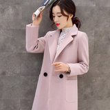 紫铃轻舞2015冬季新款女装韩版毛呢外套女中长款简约毛呢大衣气质